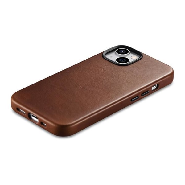 iCarer iPhone 14 Case Magsafe Genuine Leather Oil Wax - punainen ruskea