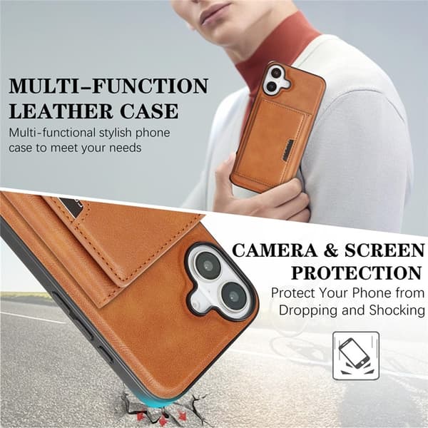 Mobilskal till iPhone 17 MagSafe Kickstand Tri-fold Korthållare - Brun Brun