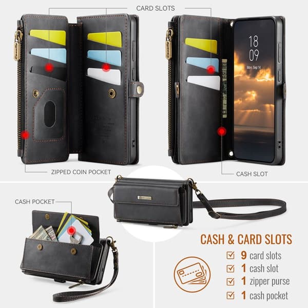 CaseMe Plånboksfodral för Samsung Galaxy S26 Plus Konstläder RFID - Svart