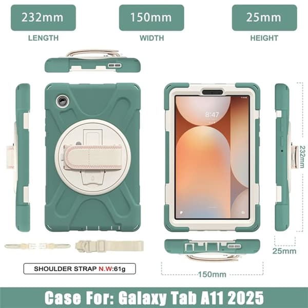 Mobilskal till Galaxy Tab A11 Kickstand Silikon Axelrem Grön