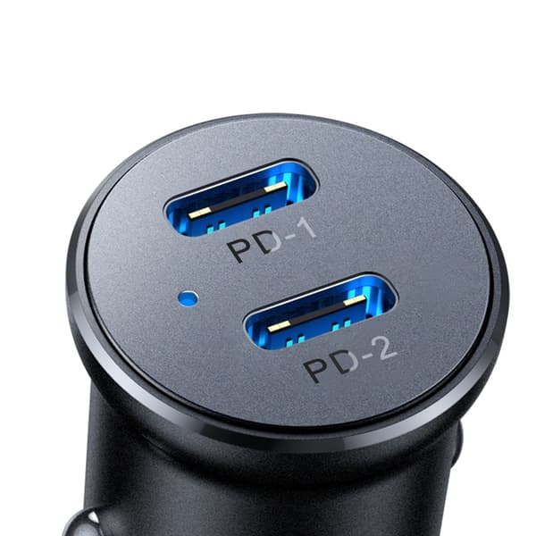 Joyroom Mini Metall Billaddare 30W 2x USB-C - Musta Black