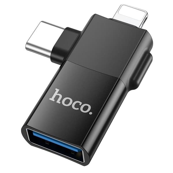 Hoco 2in1 OTG Adapter Type-C/Lightning till USB-A UA17 - Svart Black