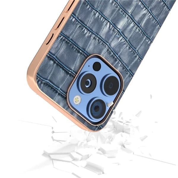 ABEEL Mobilskal till iPhone 16 Pro Äkta läder Crocodile - Blå Blå