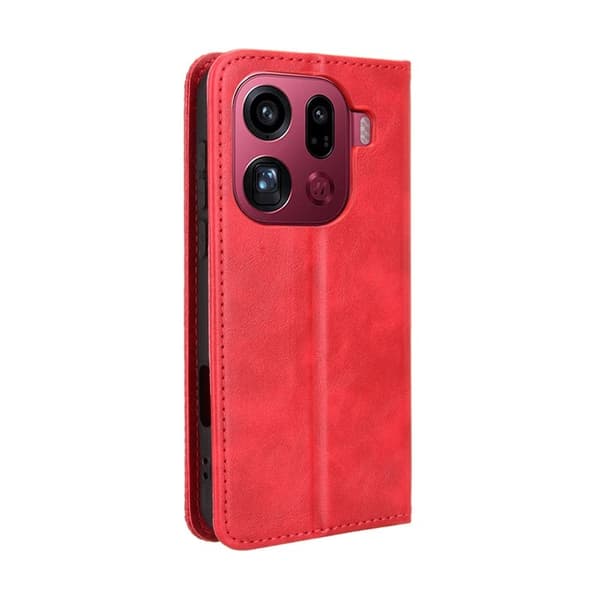 Oppo Find X9 Pro 5G Plånboksfodral Konstläder Retro Textur - Röd