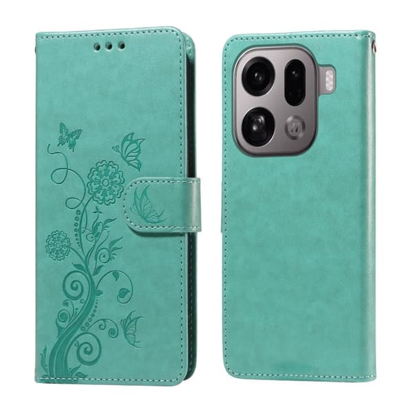Oppo Find X9 Pro 5G Plånboksfodral Konstläder Blommönster - Grön