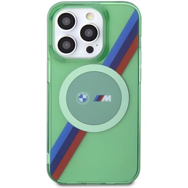 BMW iPhone 15 Pro -puhelinkotelo Magsafe M Tricolor Stripes - Vihreä Grön