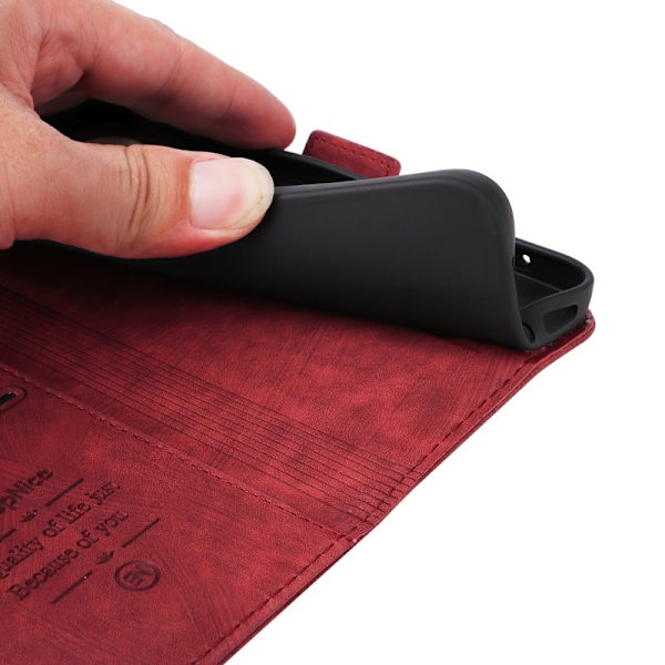 BETOPNICE 001 iPhone 15 Pro Max Plånboksfodral Shockproof Konstläder - Röd