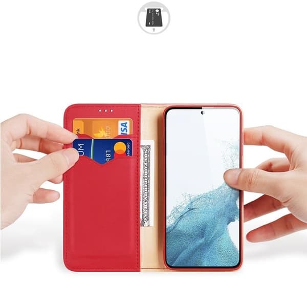 Dux Ducis Galaxy S23 Plus Pungetui Ægte Læder RFID Hivo - Röd