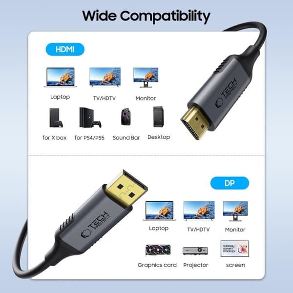 Tech-Protect Displayport til HDMI-kabel 2.0 4K 60HZ 200cm Ultraboost Svart