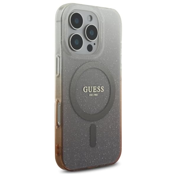 Guess Mobilskal till iPhone 16 Pro 6.3 MagSafe IML Glitter Gradient - Brun