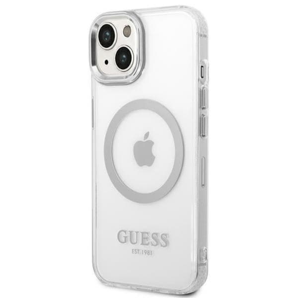 GUESS iPhone 14 Skal Magsafe Metal Outline - Sølv Silver