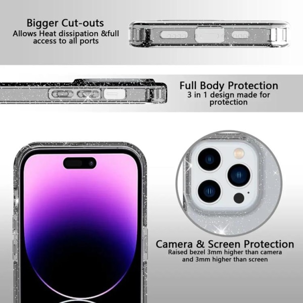 iPhone 14 Pro Max Mobilcover Glitter Powder - Gennemsigtig Sort