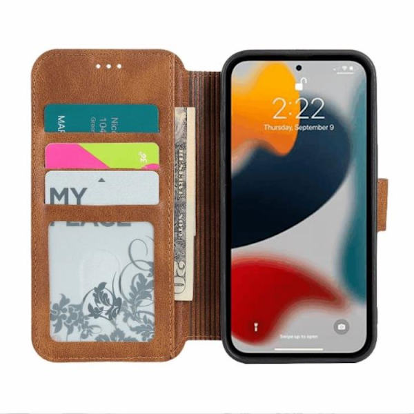 BOOM iPhone 14 Plus Plånboksfodral Calfskin - Brun Brun