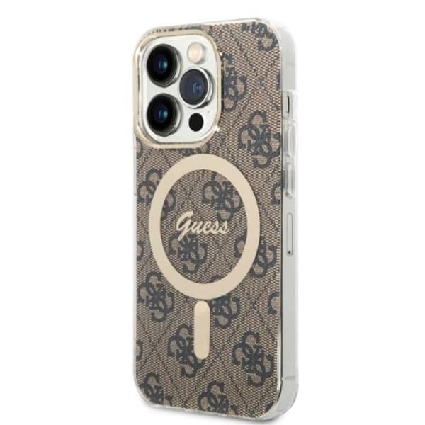 GUESS iPhone 14 Pro Max Magsafe Skal 4G Print + Trådløs Oplader Brun