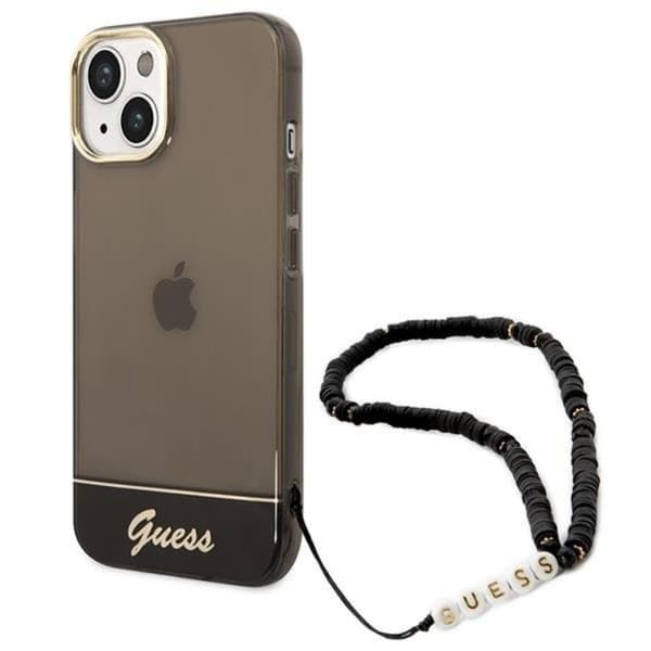 GUESS iPhone 14 Plus Skal Translucent Pearl Strap - Sort Black