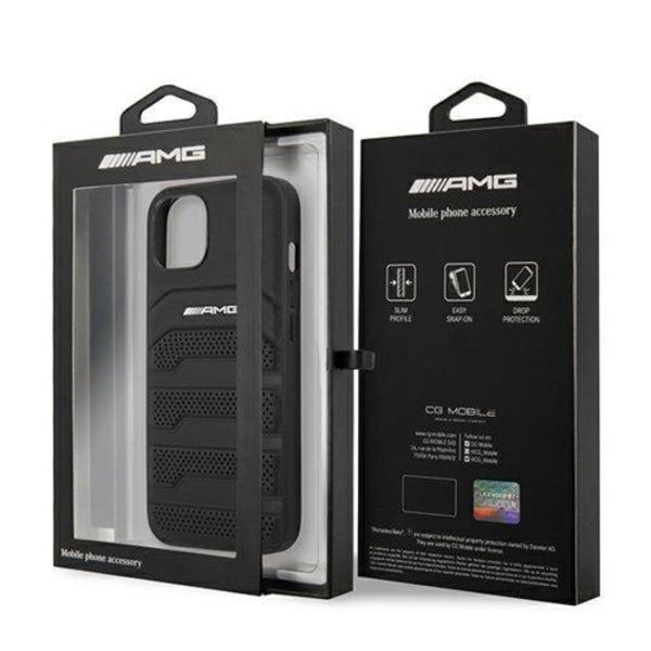 AMG aitoa nahkaa kohokuvioitu linjakotelo iPhone 13 mini - musta Black