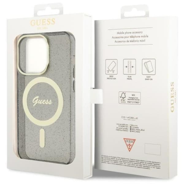 Guess Mobilskal till iPhone 14 Pro Max MagSafe Glitter Guld - Svart Svart