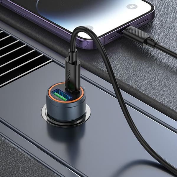 Hoco Biloplader 30W USB-C USB-A med Lightning-kabel Z57A - Sort Svart