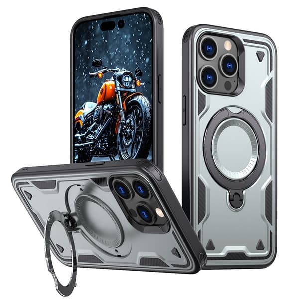 Mobilskal till iPhone 15 Pro Plast Militärskydd Kickstand - Grå