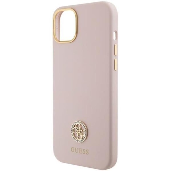 Guess iPhone 15 Mobile Cover Silicone Logo Strass 4G - vaaleanpunainen