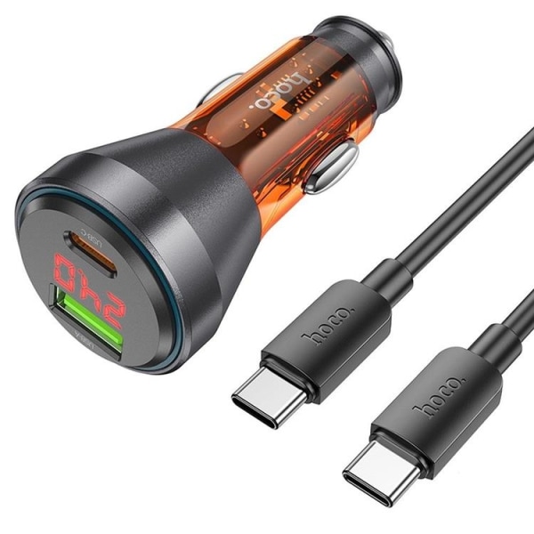 Hoco-autolaturi USB-C/USB-A kaapelilla - oranssi