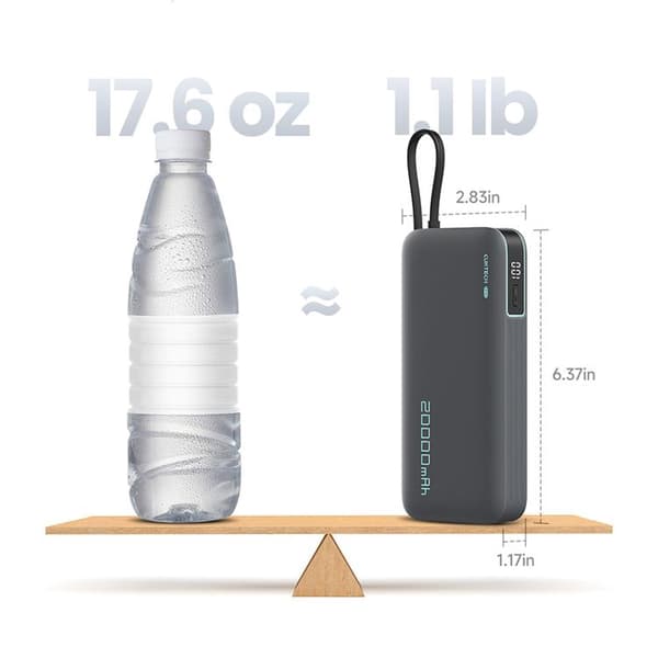 Cuktech Powerbank 20000 mAh 55W med Integrerad Kabel - Vit