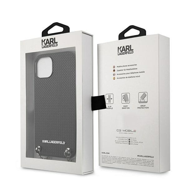 Karl Lagerfeld iPhone 13 mini Halsbandskal Läder Textured and Chain - Svart Svart