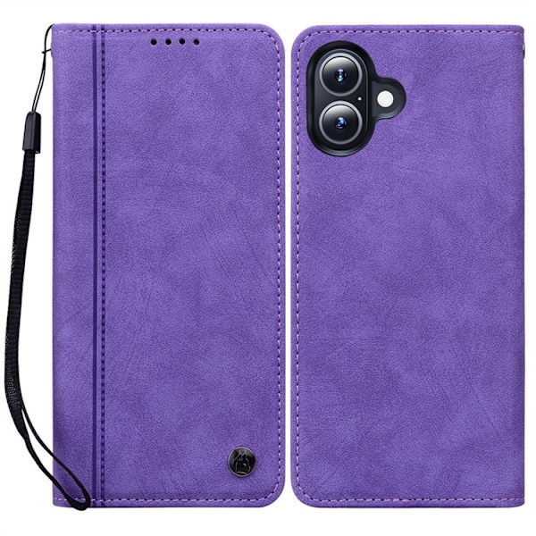 iPhone 17 Konstläder Plånboksfodral med Rem Lines Pattern - Lila Lila
