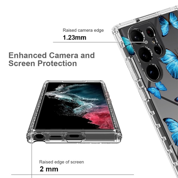 Galaxy S23 Ultra Skal Pattern Printing - Blå Butterfly