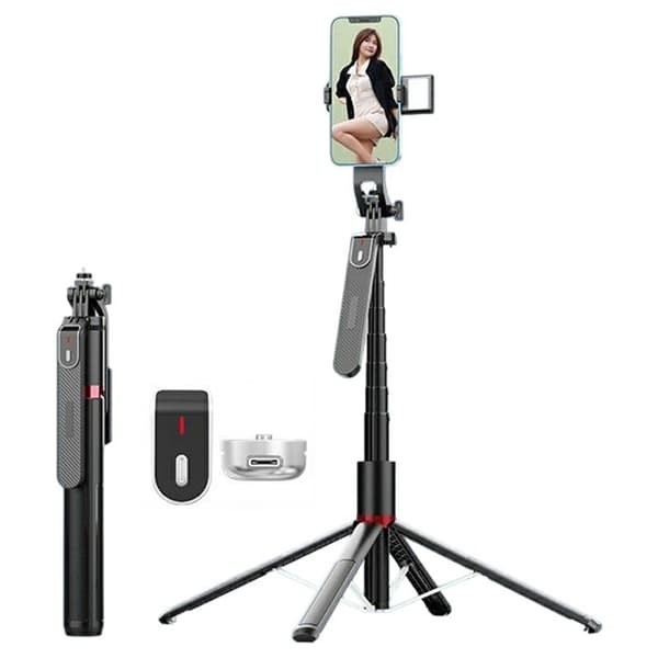 Selfiestick Bluetooth med Enkel Lampa V1 P185MAX Svart