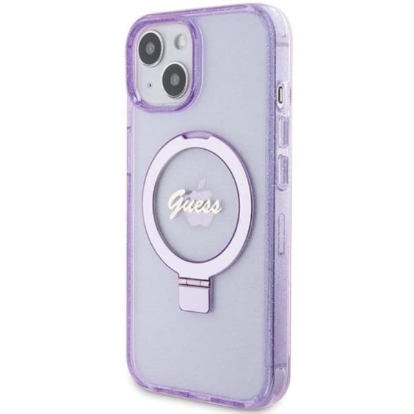 Guess iPhone 15/14 Plus Mobilskal Magsafe Ringställ Script Glitter - Lila