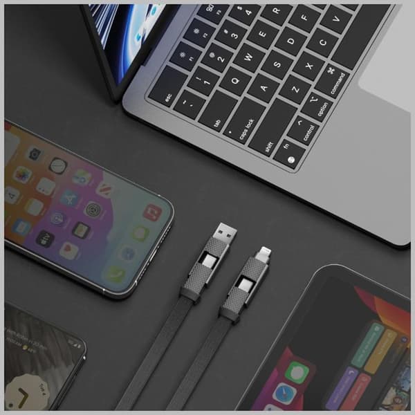 Bazic USB-C/USB-A till USB-C/Lightning 60W Kabel 15cm 3A Alucable GoCharge Guld