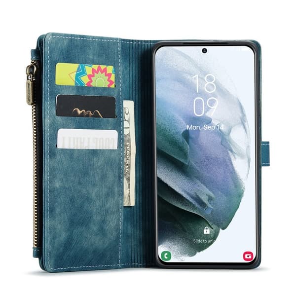 CASEME Konstläder Plånboksfodral för Samsung Galaxy S22+ 5G - Blå