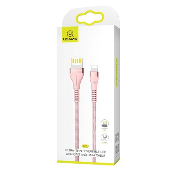 USAMS U33 Lightning Kabel flätad 1,2 m 2A SJ360USB03 - Rosa