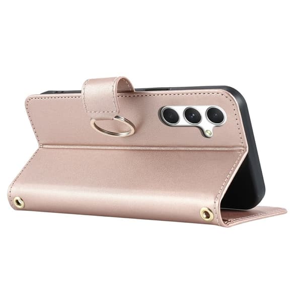 Samsung Galaxy A55 5G Plånboksfodral Konstläder Ring Spänne Ställ - Roséguld