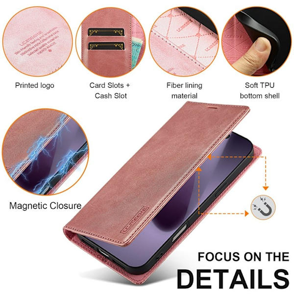 LC.IMEEKE iPhone 17 Pro Plånboksfodral Konstläder- Roséguld