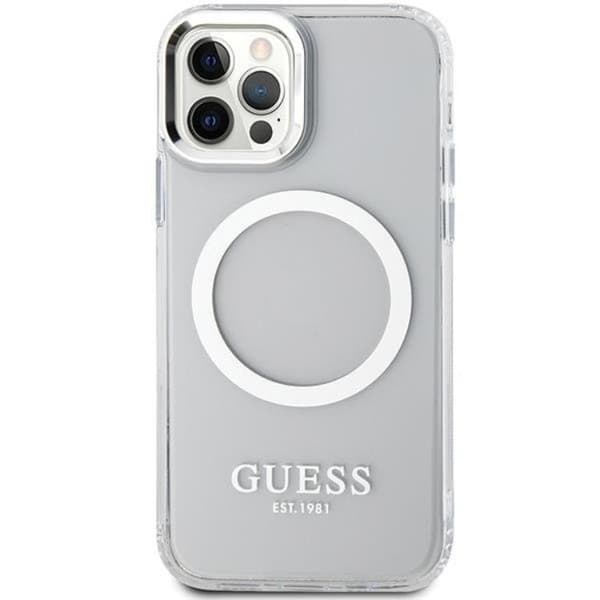 Guess Mobilskal till iPhone 12 Pro/12 Magsafe Metall Outline - Silver