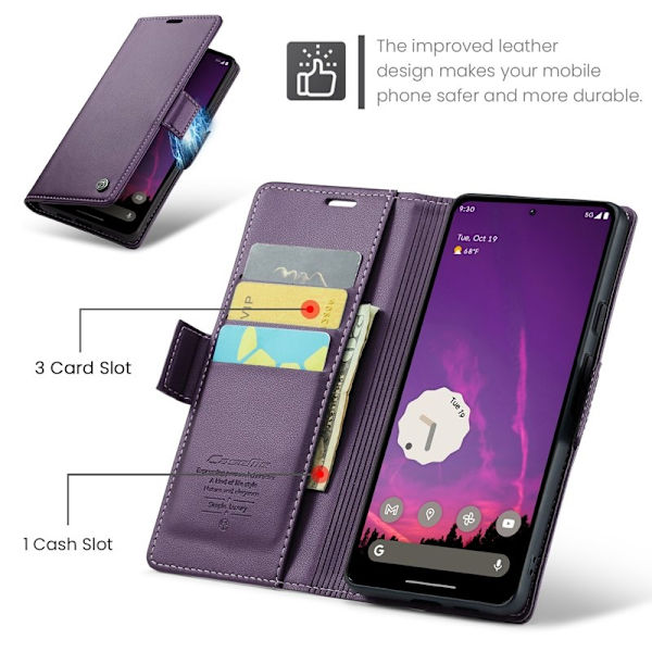 CASEME Plånboksfodral Konstläder för Google Pixel 9 Pro XL - Lila