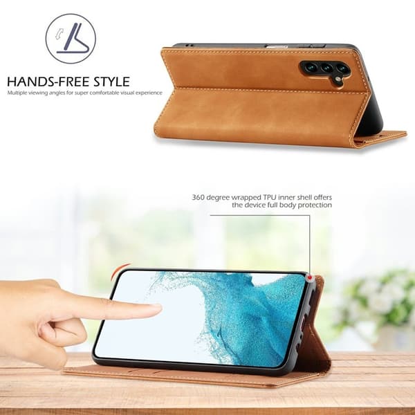 LC.IMEEKE Samsung Galaxy S25 FE Plånboksfodral Konstläder - Brun