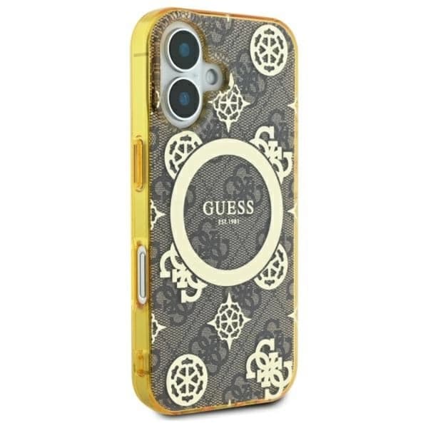 Guess Mobilskal till iPhone 16 MagSafe IML Peony On 4G Background Brun