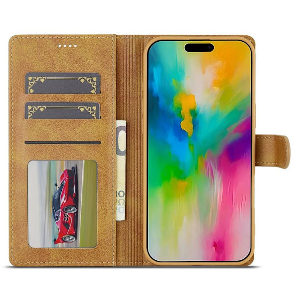 LC.IMEEKE iPhone 16 Plus Plånboksfodral Konstläder - Gul