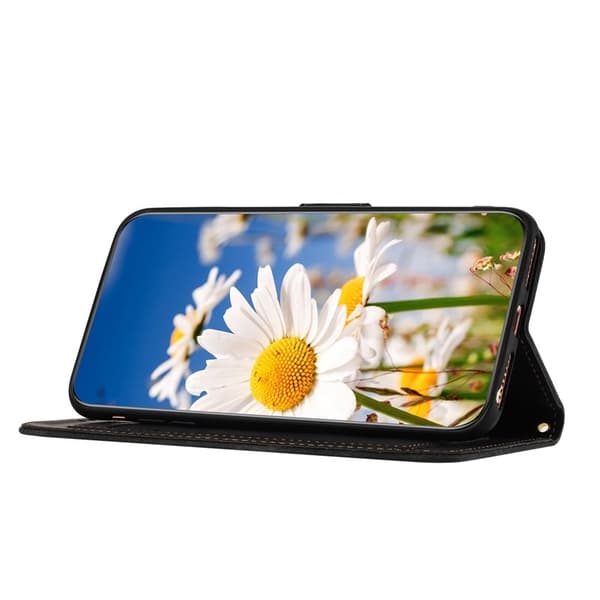 Mobilskal till Samsung Galaxy S26 Plus PU Läder Blommönster - Svart