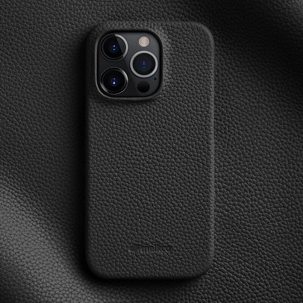 MELKCO Mobilskal för iPhone 15 Pro Max, Äkta läder och PC, Svart