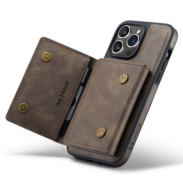 DG.MING iPhone 12/12 Pro Konstläder Plånboksfodral Tri-fold Brun