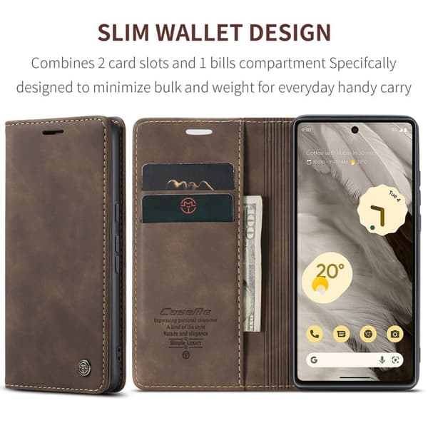 CASEME 013 Series Mobilskal till Google Pixel 7a Kortfack Konstläder Brun