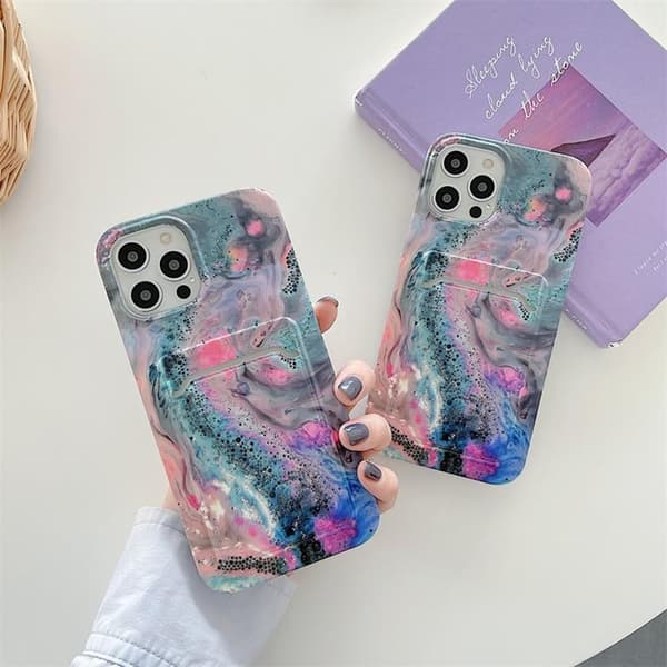 Korthållare Skal iPhone 13 Pro - Grön Marble Grön