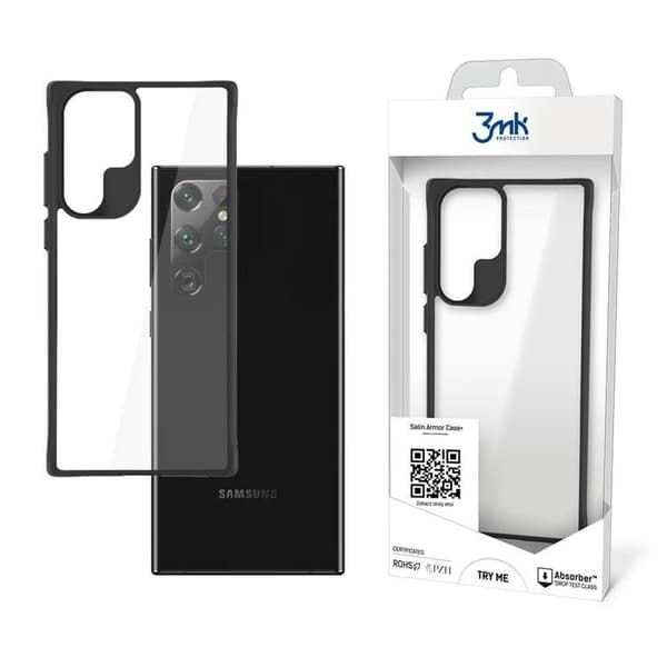 3MK Satin Armor Plus Taske til Galaxy S22 Ultra - Gennemsigtig Black