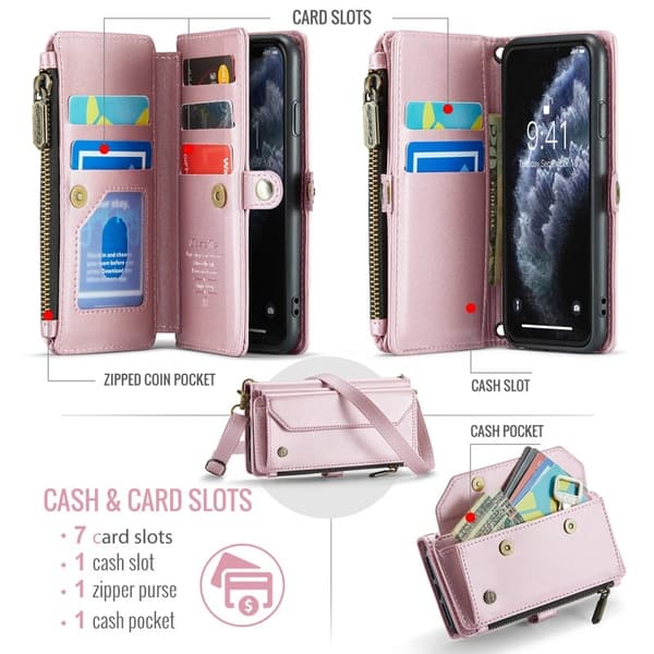 CASEME Plånboksfodral Konstläder för iPhone 11 Pro med kortfickor - Rosa