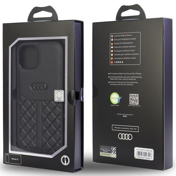 Audi iPhone 11/Xr matkapuhelimen suojakuori aitoa nahkaa - musta