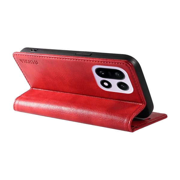 YIKATU OnePlus 15 Plånboksfodral Litchi Closure Konstläder Röd